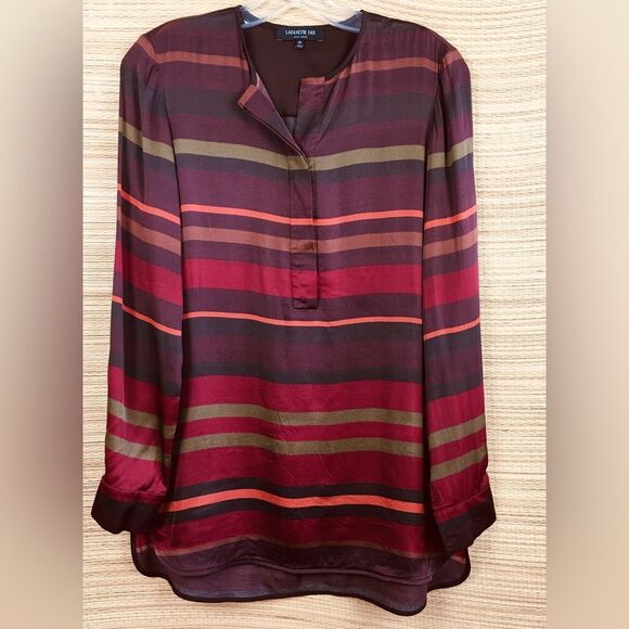 Lafayette 148 New York Prisha Striped Tunic Blouse As Seen On TV in Rust Size XS - Picture 6 of 11